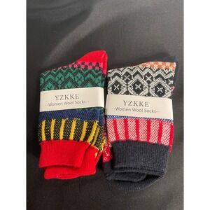2 Pack Womens Vintage Wool Socks Multi Color Free Size 5-9 New